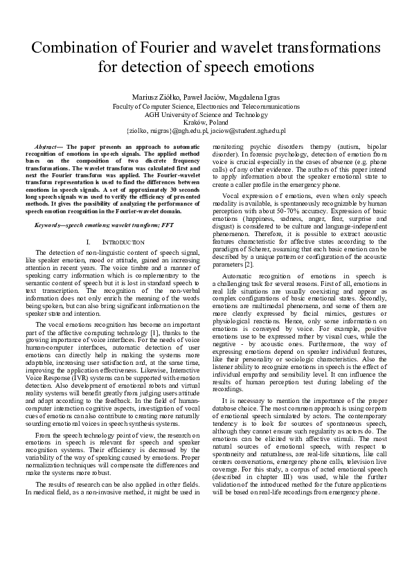 (PDF) Combination of Fourier and wavelet transformations for detection ...