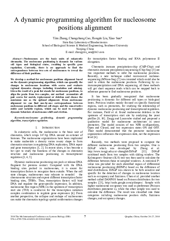 (PDF) A dynamic programming algorithm for nucleosome positions ...