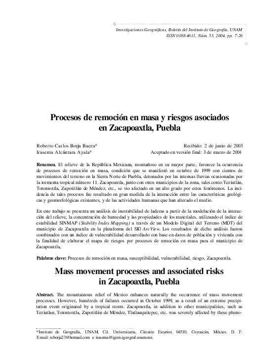 (PDF) Procesos de remoción en masa y riesgos asociados en Zacapoaxtla ...