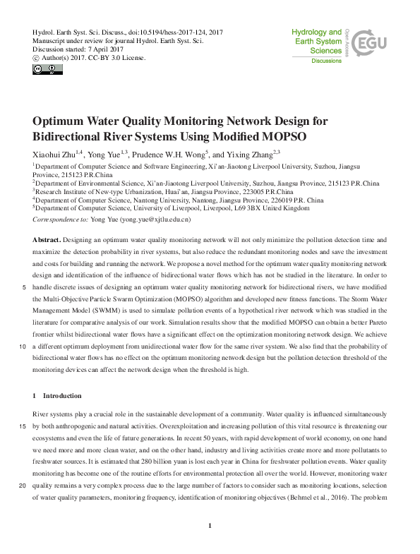 (PDF) Optimum Water Quality Monitoring Network Design for Bidirectional