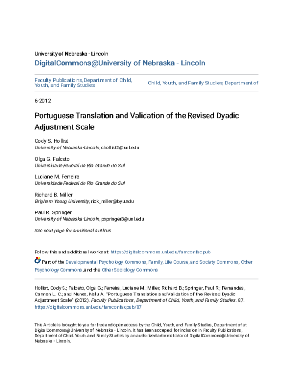 (PDF) Portuguese Translation and Validation of the Revised Dyadic ...