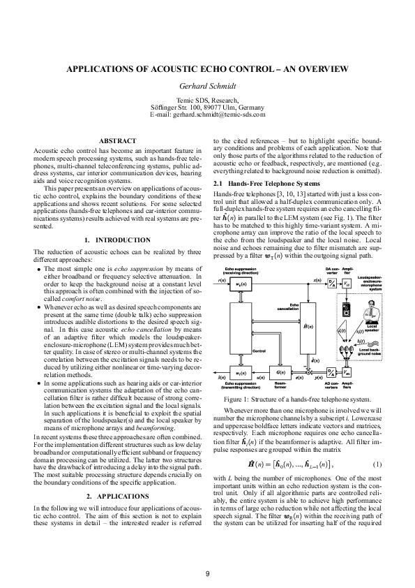 (PDF) Applications Of Acoustic Echo Control - An Overview
