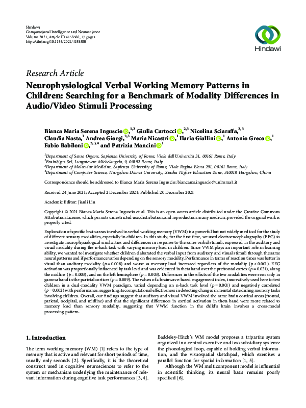 (PDF) Neurophysiological Verbal Working Memory Patterns in Children ...