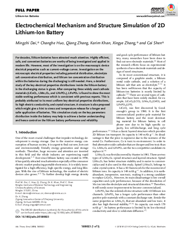 (PDF) Electrochemical Mechanism and Structure Simulation of 2D Lithium