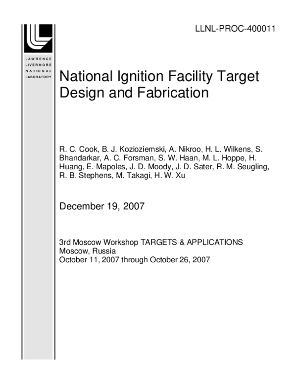 (PDF) National Ignition Facility target design and fabrication Abbas