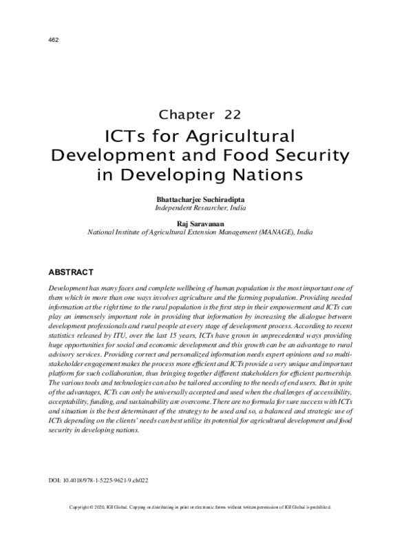 (PDF) ICTs for Agricultural Development and Food Security in Developing ...
