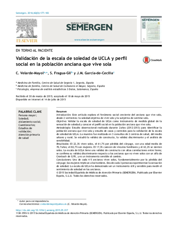 (PDF) Validación de la escala de soledad de UCLA y perfil social en la (PDF) Validación de la escala de soledad de UCLA y perfil social en la