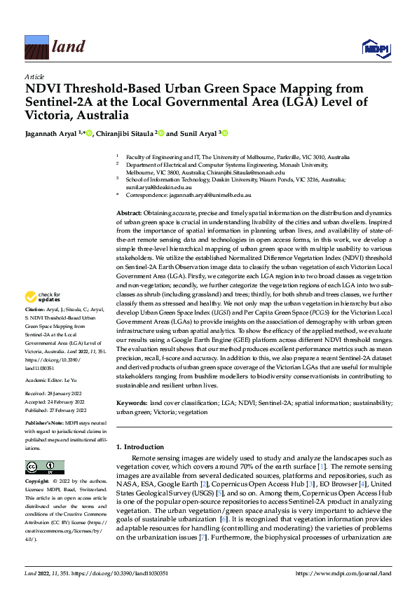 (PDF) NDVI Threshold-Based Urban Green Space Mapping from Sentinel-2A ...