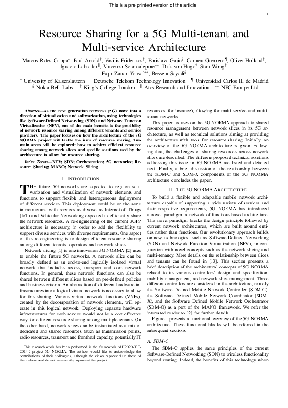 (PDF) Resource Sharing for a 5G Multi-tenant and Multi-service Architecture