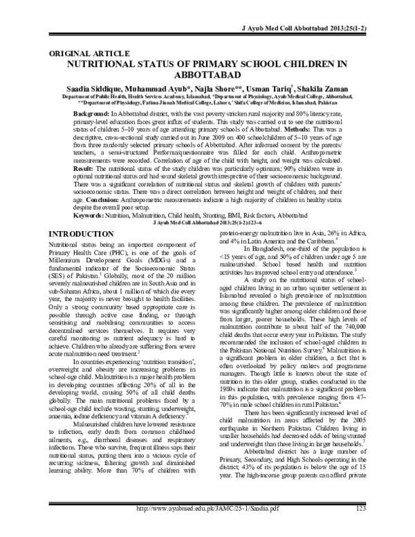 (PDF) Nutritional status of primary school children in Abbottabad