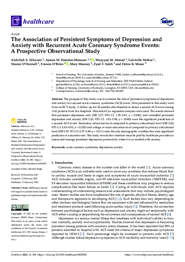 (PDF) The Association of Persistent Symptoms of Depression and Anxiety ...