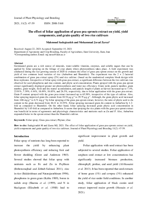 (PDF) The effect of foliar application of grass pea sprouts extract on