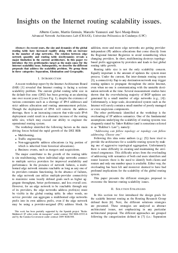 (PDF) Insights on the Internet routing scalability issues