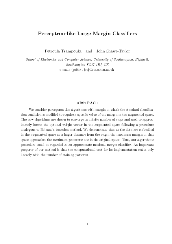 (PDF) Perceptron-like large margin classifiers