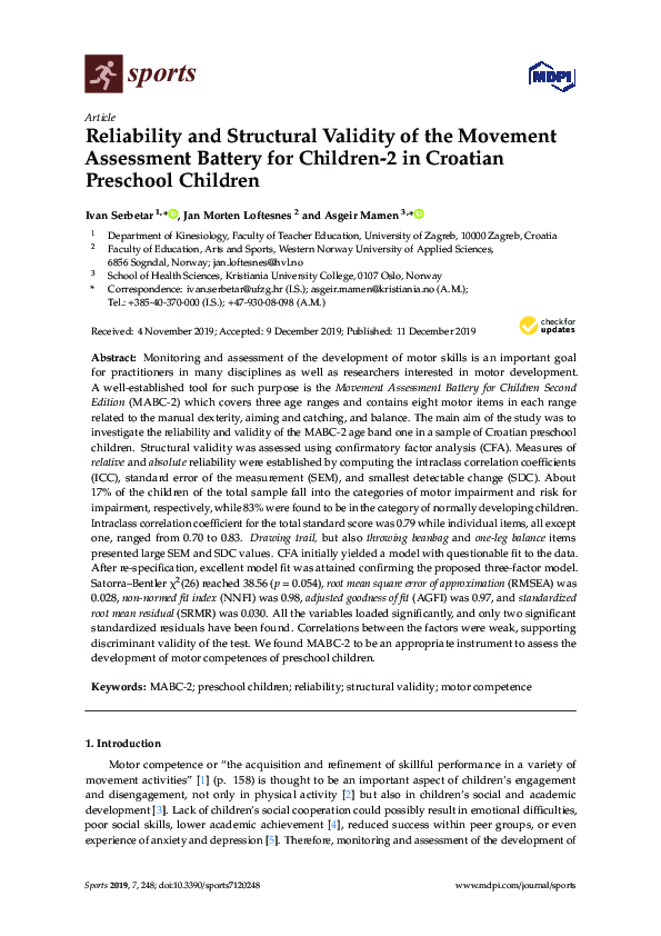 (PDF) Reliability and Structural Validity of the Movement Assessment ...