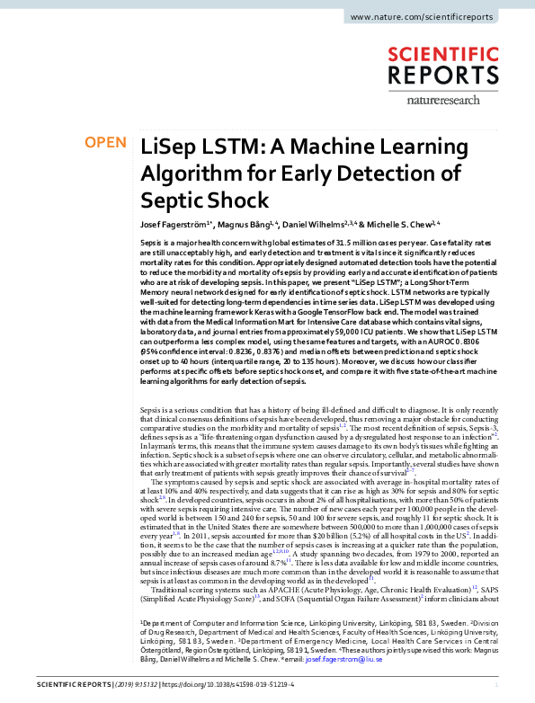 (PDF) Machine Learning Methods for Septic Shock Prediction
