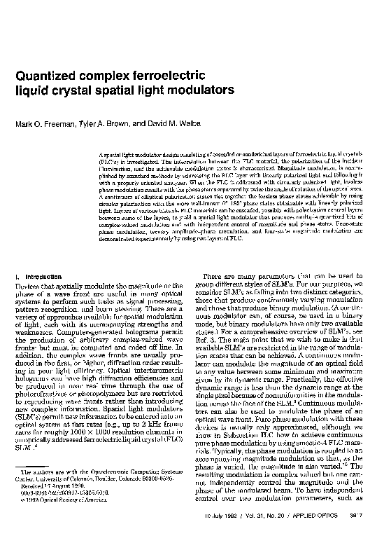 (PDF) Quantized complex ferroelectric liquid crystal spatial light ...
