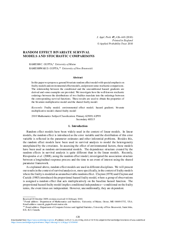 (PDF) Random effect bivariate survival models and stochastic