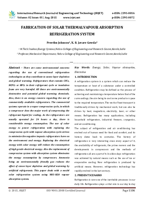 (PDF) Fabrication of Solar Thermalvapour Absorption Refrigeration System