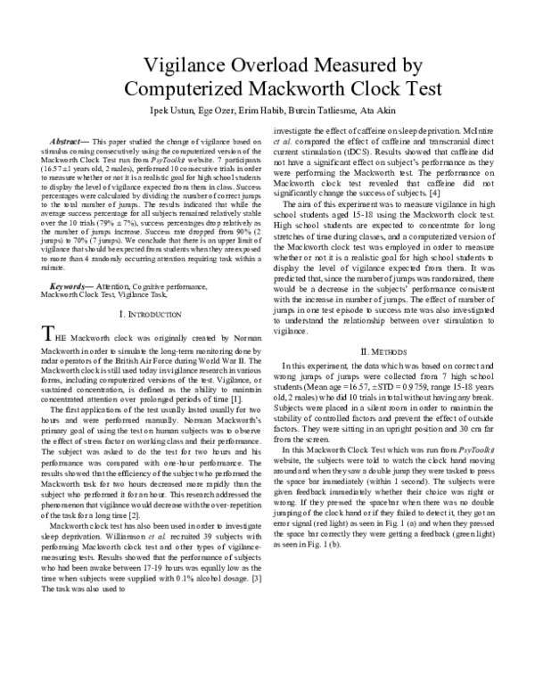 (PDF) Vigilance Overload Measured by Computerized Mackworth Clock Test