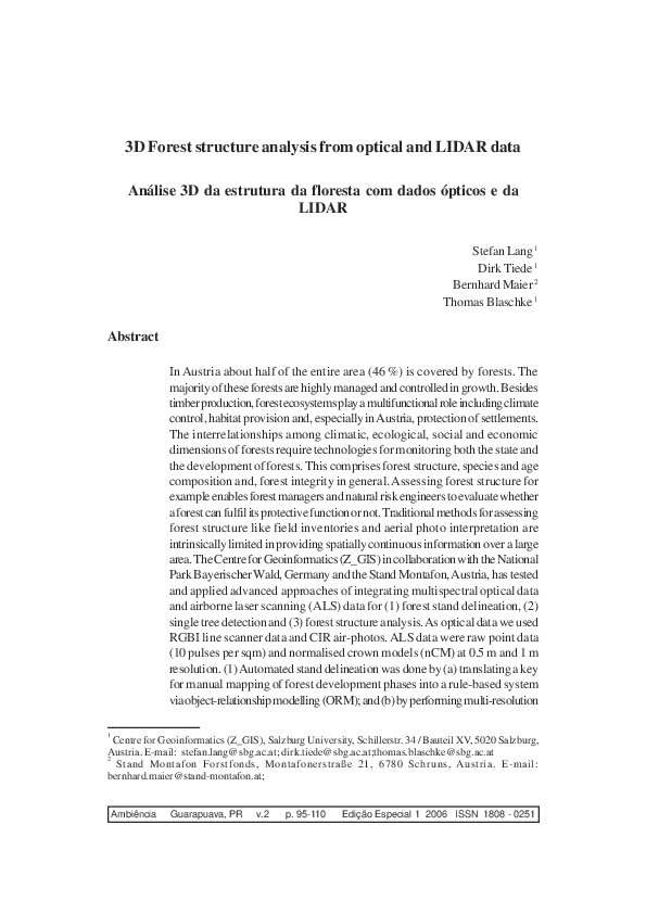 (PDF) 3 D Forest Structure Analysis from Optical and Lidar Data