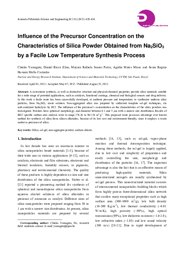 (PDF) Influence of the Precursor Concentration on the Characteristics ...