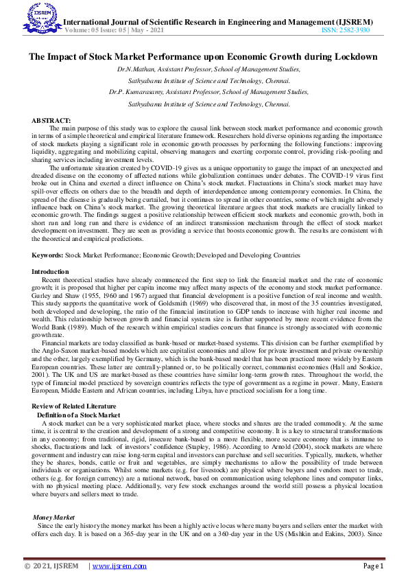 (PDF) The Impact of Stock Market Performance upon Economic Growth