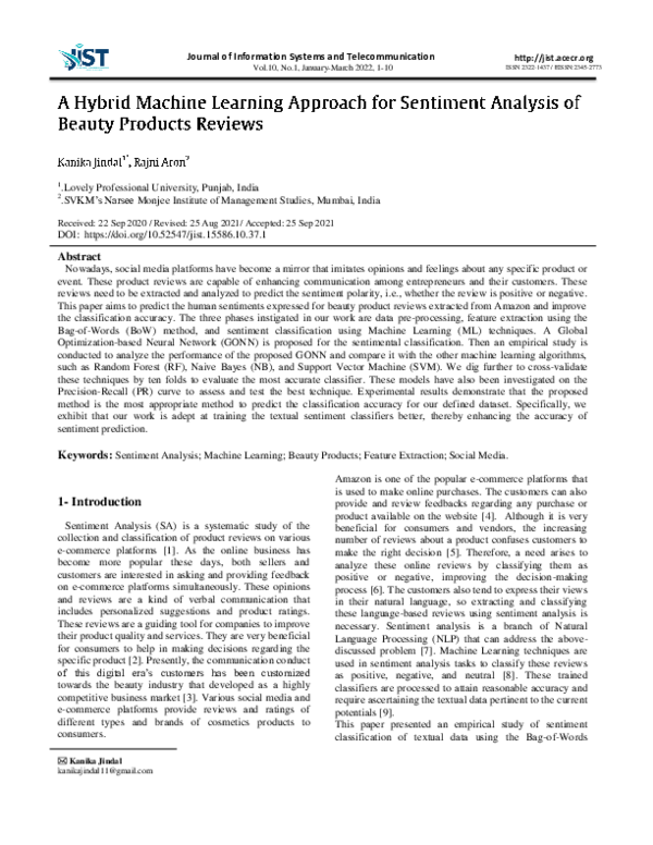 (PDF) A Hybrid Machine Learning Approach for Sentiment Analysis of ...