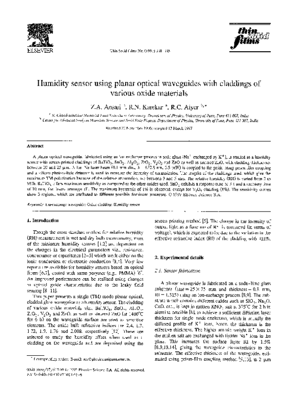 (PDF) Humidity sensor using planar optical waveguides with claddings of ...