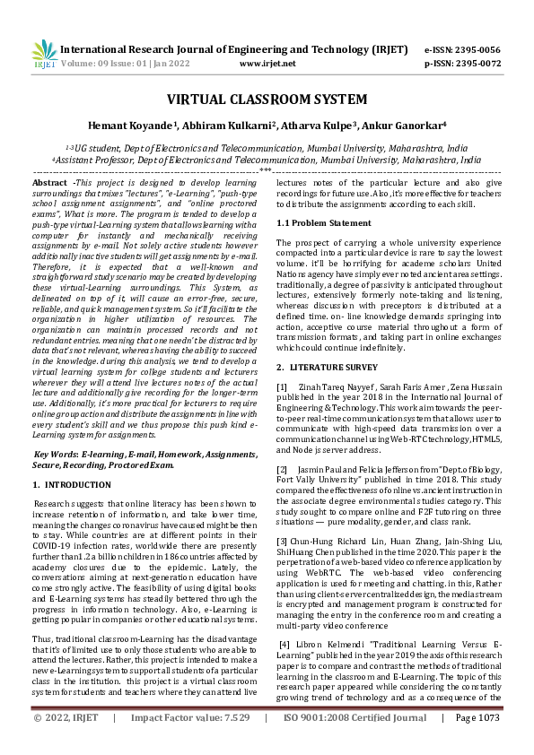 (PDF) VIRTUAL CLASSROOM SYSTEM