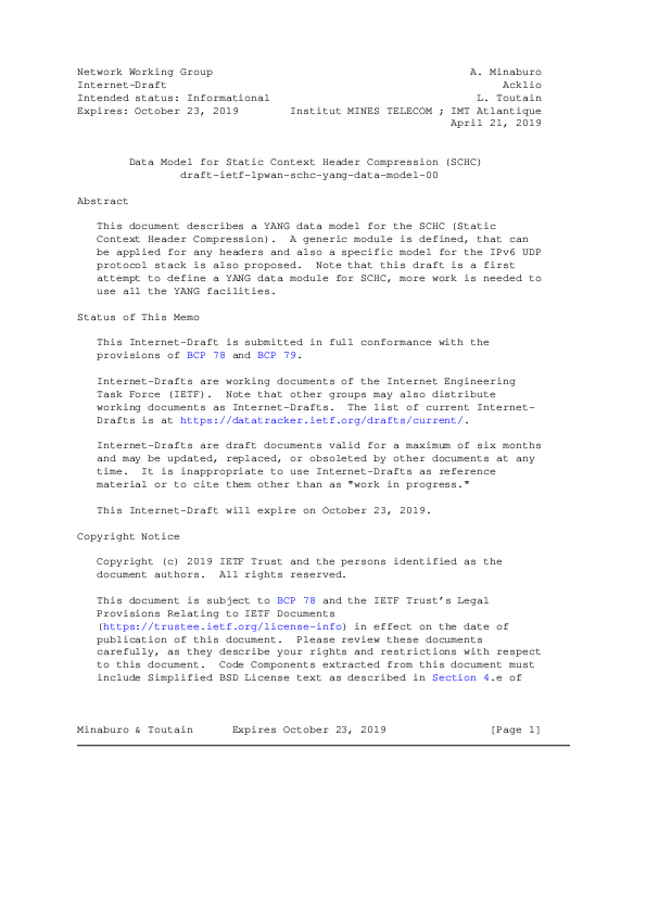 (PDF) Data Model for Static Context Header Compression (SCHC) Ana