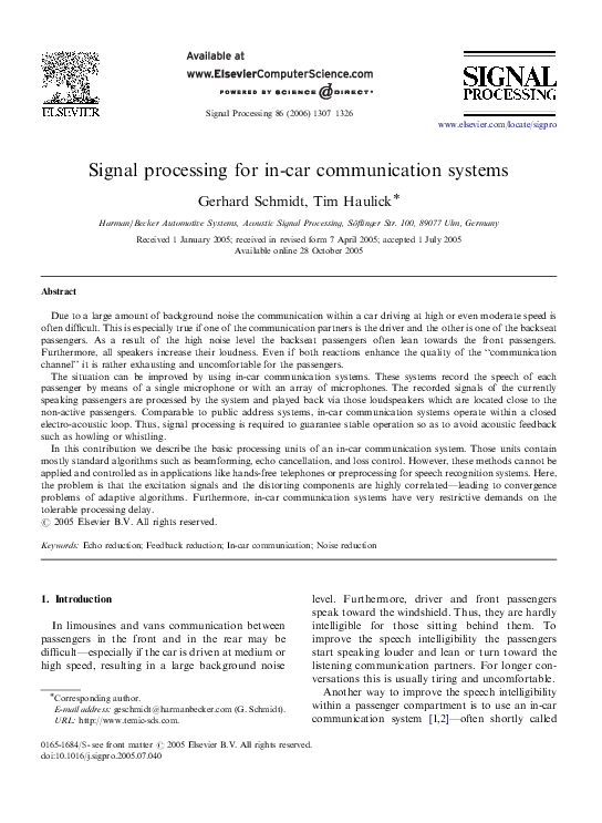 (PDF) Signal processing for incar communication systems Gerhard