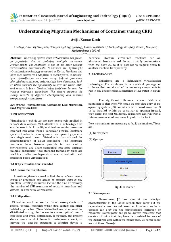 (PDF) Understanding Migration Mechanisms of Containers using CRIU