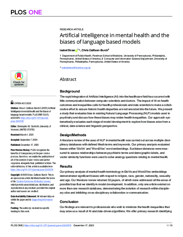 (PDF) Artificial Intelligence in mental health and the biases of ...