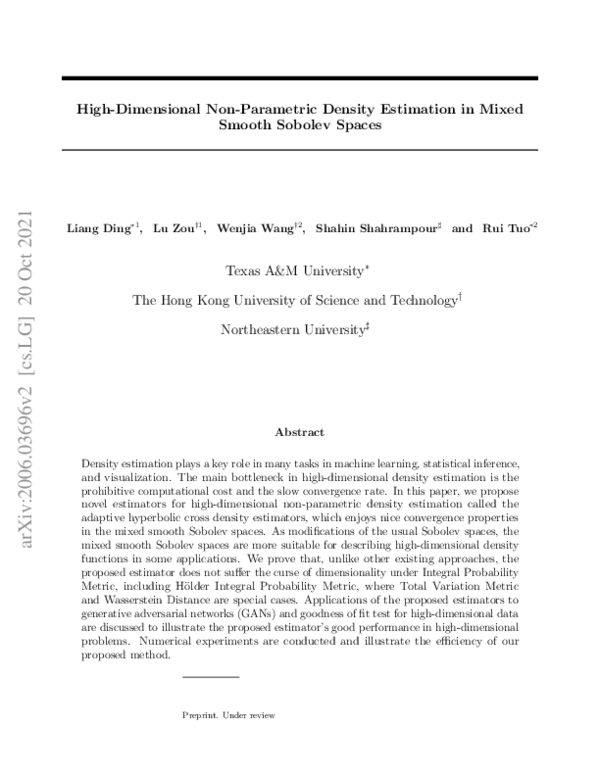 (PDF) High Dimensional Non Parametric Density Estimation in Mixed ...