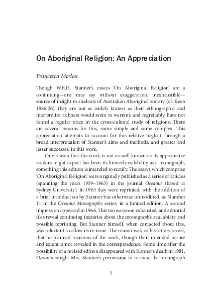(PDF) On Aboriginal religion: an appreciation | Francesca Merlan ...