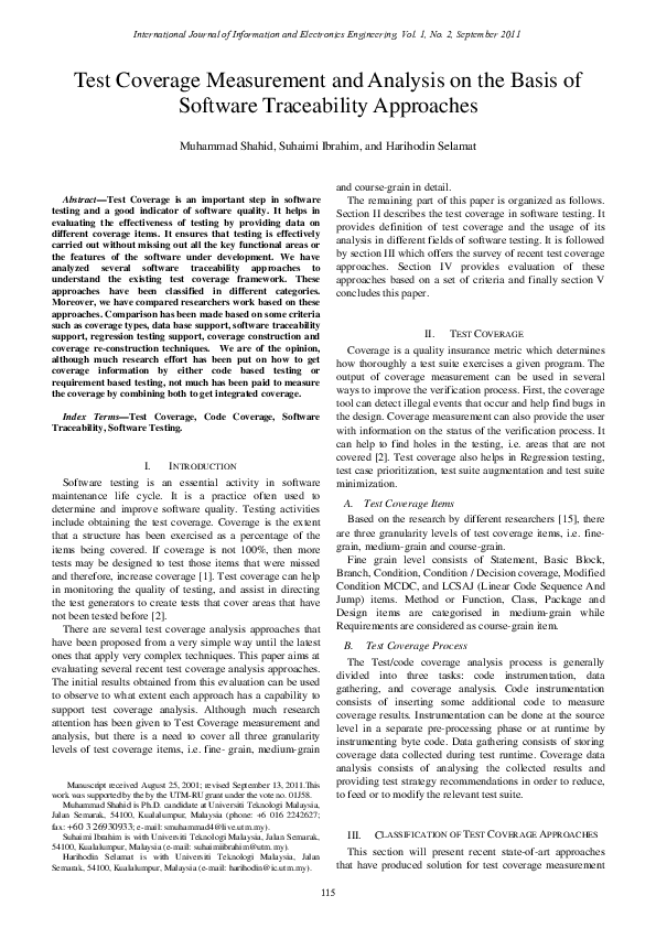 (PDF) Test Coverage Measurement and Analysis on the Basis ofSoftware ...