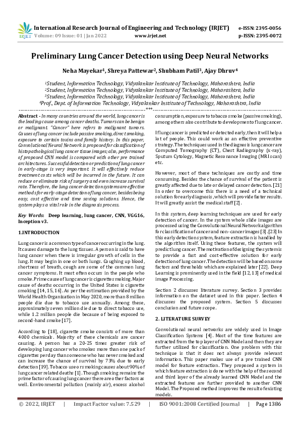 (PDF) Preliminary Lung Cancer Detection using Deep Neural Networks