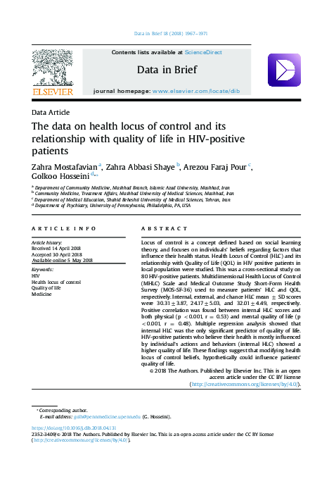 (PDF) The data on health locus of control and its relationship with ...