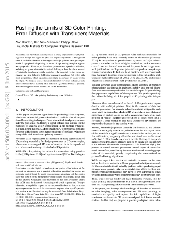 (PDF) Pushing the Limits of 3D Color Printing Error Diffusion with