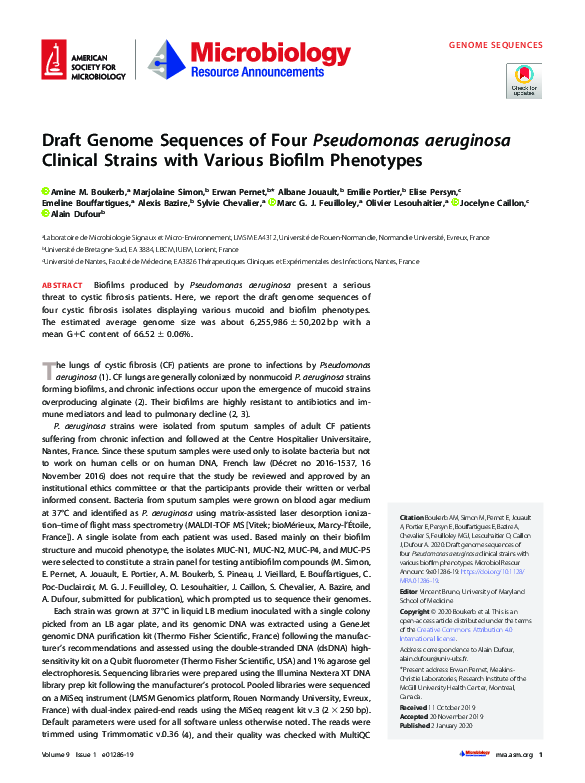(PDF) Draft Genome Sequences of Four Pseudomonas aeruginosa Clinical ...
