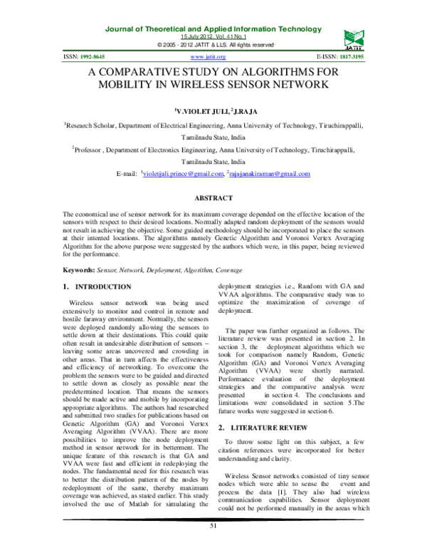 (PDF) A Comparative Study on Algorithms for Mobility in Wireless Sensor ...