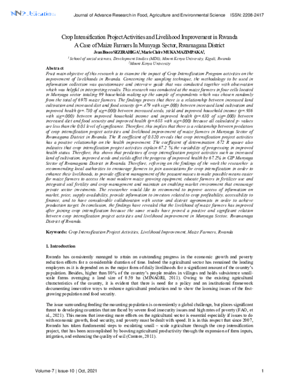 (PDF) Crop Intensification Project Activities and Livelihood ...