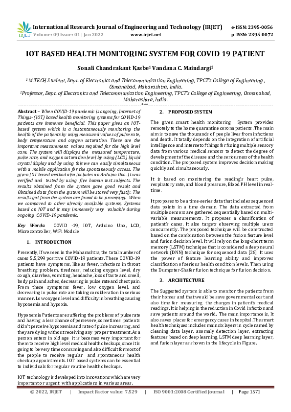 (PDF) IOT BASED HEALTH MONITORING SYSTEM FOR COVID 19 PATIENT