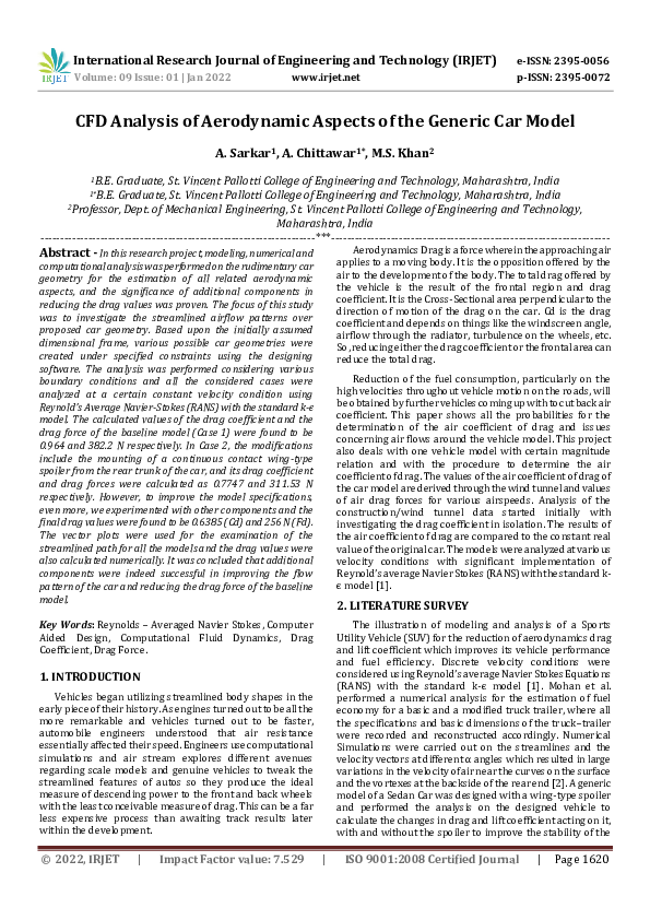 (PDF) CFD Analysis of Aerodynamic Aspects of the Generic Car Model
