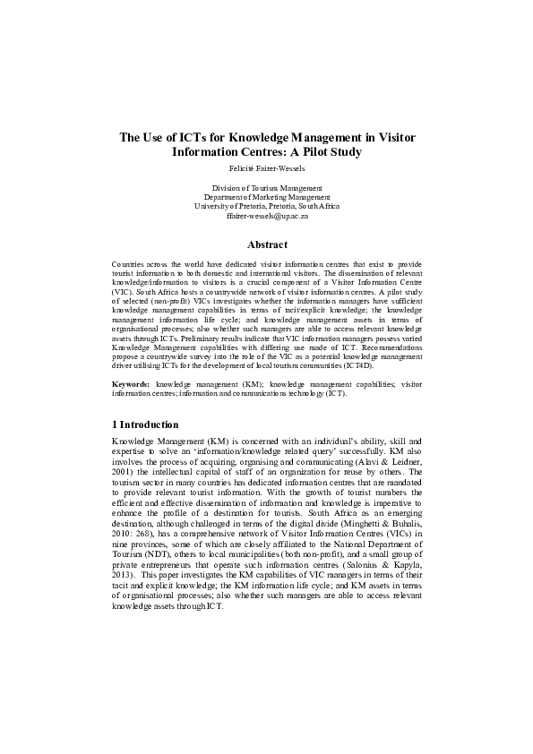 (PDF) The Use of ICTs for Knowledge Management in Visitor Information ...