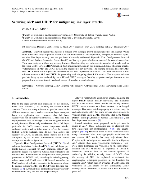 (PDF) Securing ARP and DHCP for mitigating link layer attacks