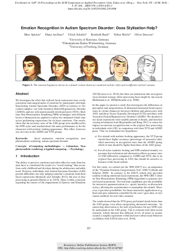 (PDF) Emotion recognition in autism spectrum disorder