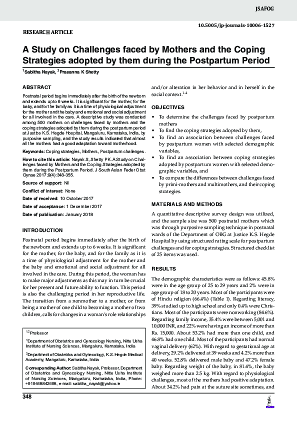 (PDF) A Study on Challenges Faced by Mothers and the Coping Strategies ...