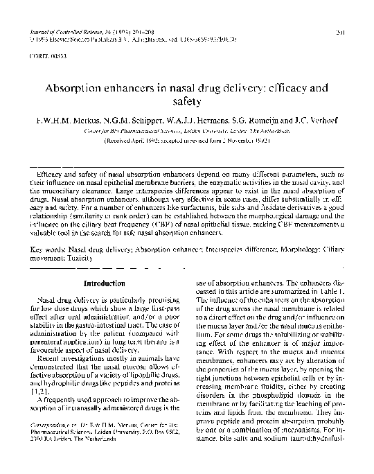 (PDF) Absorption enhancers in nasal drug delivery: efficacy and safety